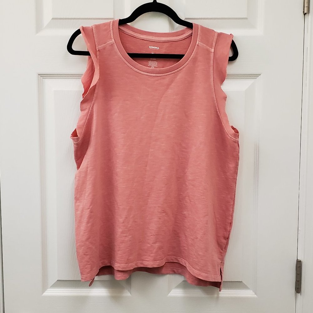Sonoma, coral, round neck, cap flutter sleeve, pull over, tank blouse, SZ XL